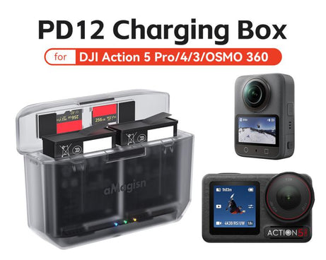 AMagisn PD12 Charging Case Battery Charger For DJI Osmo 360/ Action 5 Pro / 4 / 3