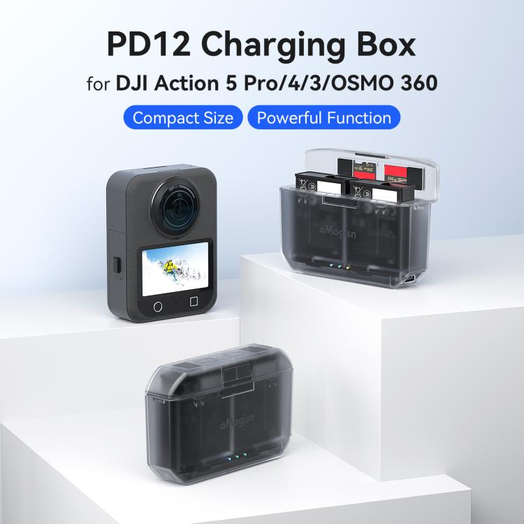 AMagisn PD12 Charging Case Battery Charger For DJI Osmo 360/ Action 5 Pro / 4 / 3