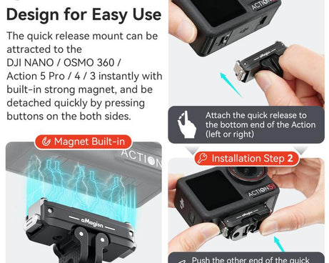aMagisn TN11 Bidirectional Magnetic Quick Release Mount 2.0 For DJI Nano / Osmo 360 / Action 5 Pro / 4 / 3