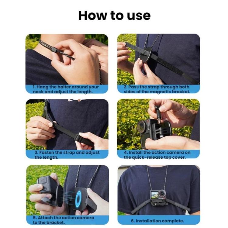 Flymile Neck-Mounted Magnetic Action Camera Bracket For DJI Osmo 360 / Pocket 3 / Action 5 Pro / Insta360 X5