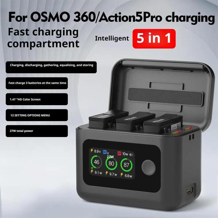 With Screen Charging Bin Intelligent Charge Manager For DJI Osmo 360 / Action 5 Pro / Action 4 / Action 3, Battery Not Included