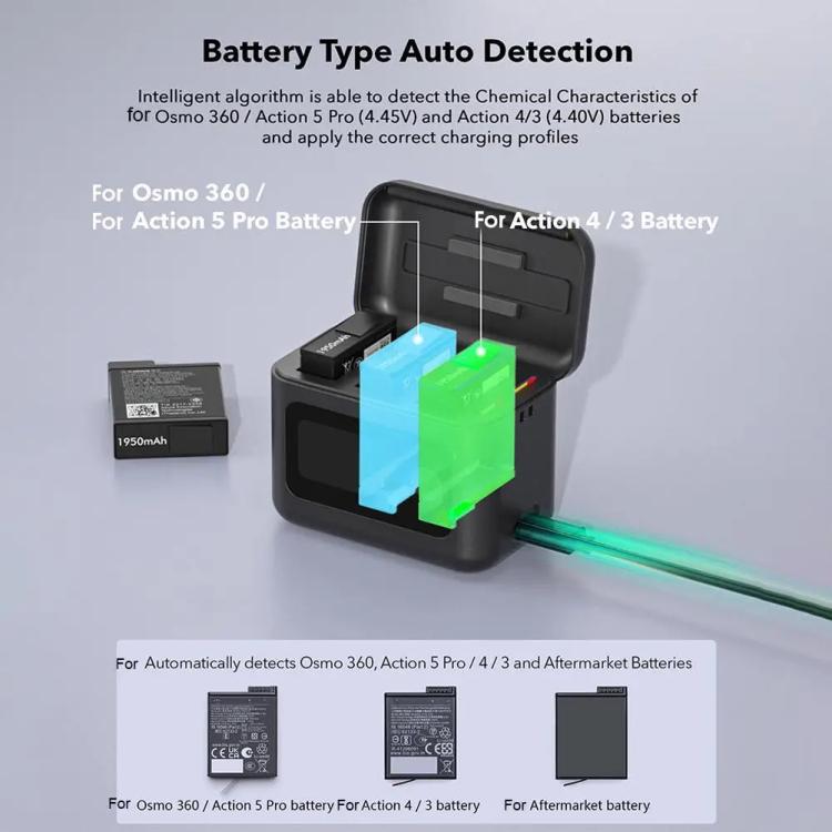 With Screen Charging Bin Intelligent Charge Manager For DJI Osmo 360 / Action 5 Pro / Action 4 / Action 3, Battery Not Included