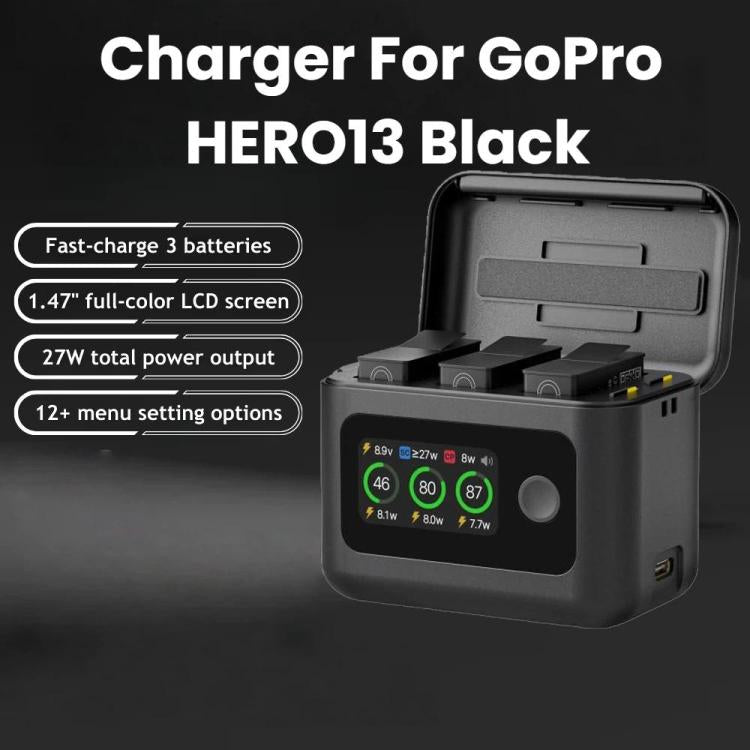 SYMIK Battery Charger For GoPro HERO13 Black Charging Hub Portable Power Manager With 1.47-Inch LCD Screen