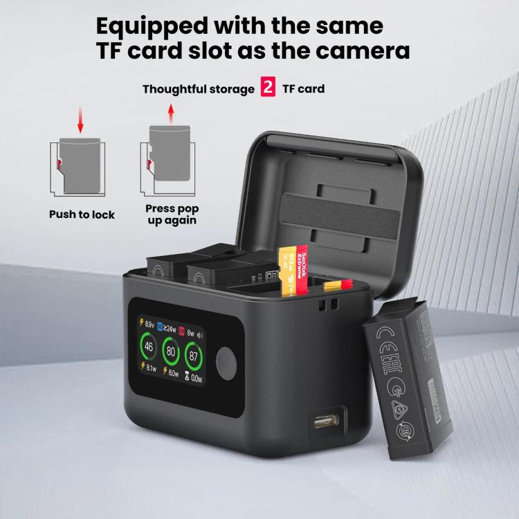 SYMIK Battery Charger For GoPro HERO13 Black Charging Hub Portable Power Manager With 1.47-Inch LCD Screen