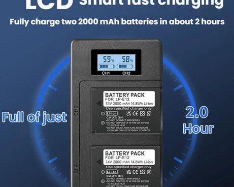 For Canon LP-E12 Dual Battery Digital LCD Charger, LP-E12