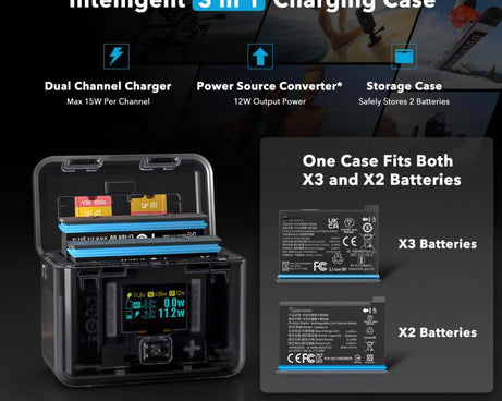 SYMIK Battery Charger For Insta360 X3 / ONE X2 Two Way Charging Case With 0.96-Inch OLED Screen