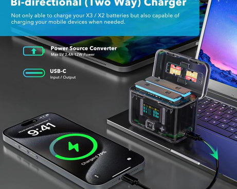 SYMIK Battery Charger For Insta360 X3 / ONE X2 Two Way Charging Case With 0.96-Inch OLED Screen