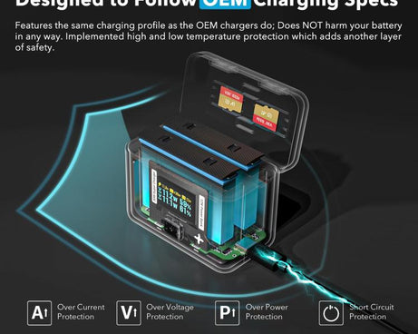 SYMIK Battery Charger For Insta360 X3 / ONE X2 Two Way Charging Case With 0.96-Inch OLED Screen