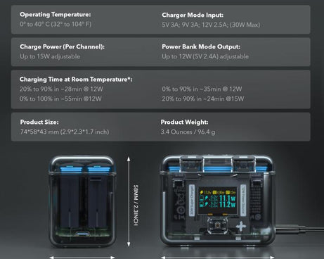 SYMIK Battery Charger For Insta360 X3 / ONE X2 Two Way Charging Case With 0.96-Inch OLED Screen