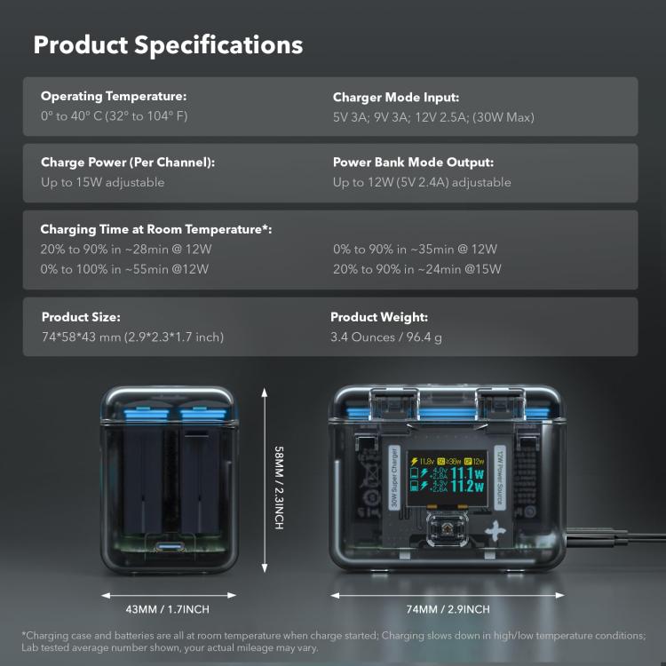 SYMIK Battery Charger For Insta360 X3 / ONE X2 Two Way Charging Case With 0.96-Inch OLED Screen