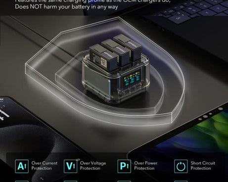 SYMIK Fast Charging Case For DJI Osmo Action 5 Pro / 4 / 3 Three Channel Battery Charger With 0.96-Inch OLED Screen
