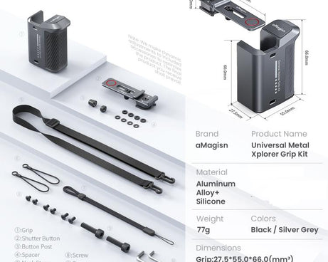 aMagisn Universal Camera Metal Xplorer Grip Kit For DJI Osmo Action/Insta360/GoPro HERO Series