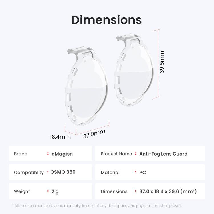 For DJI Osmo 360 aMagisn Anti-Fog Clip-On Lens Guard HD Lens Cover