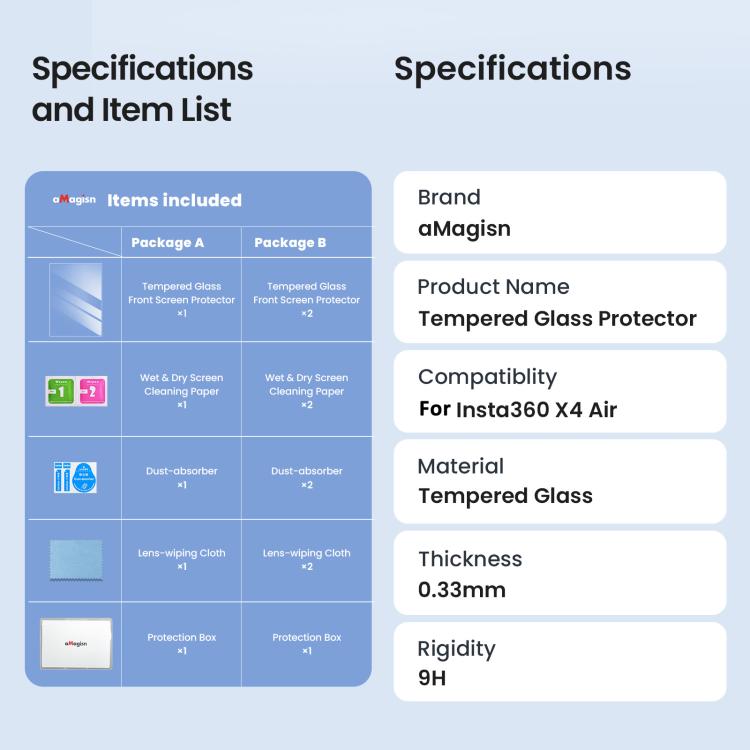 For Insta360 X4 Air aMagisn Tempered Glass Screen Protector HD Anti-Scratch 9H Hardness Lens Film