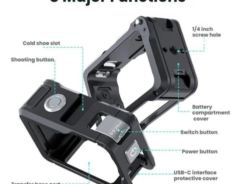 For DJI Osmo Action 6 Joyshot Dual-Open Metal Cage Aluminum Protective Frame with 1/4-inch Screw Holes & Cold Shoe Mount