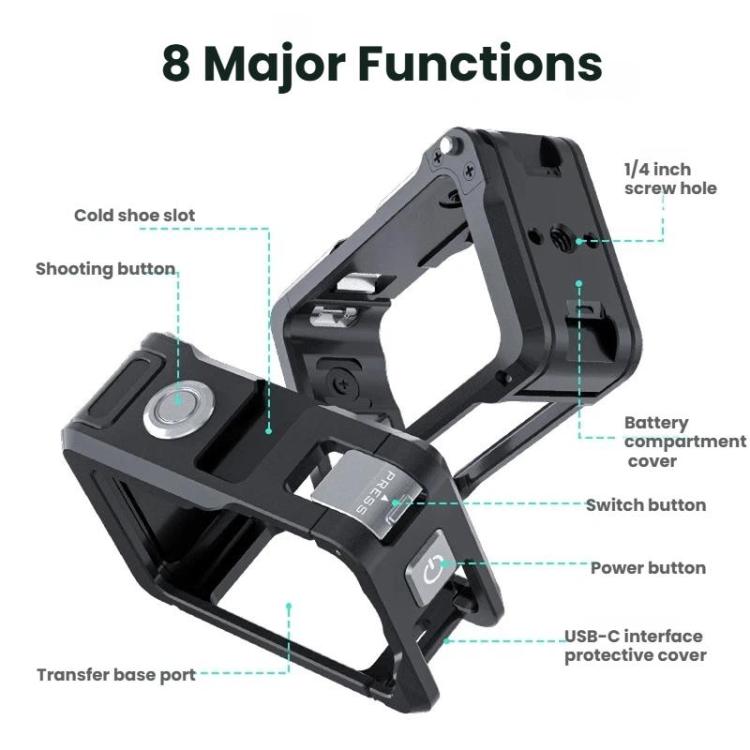 For DJI Osmo Action 6 Joyshot Dual-Open Metal Cage Aluminum Protective Frame with 1/4-inch Screw Holes & Cold Shoe Mount