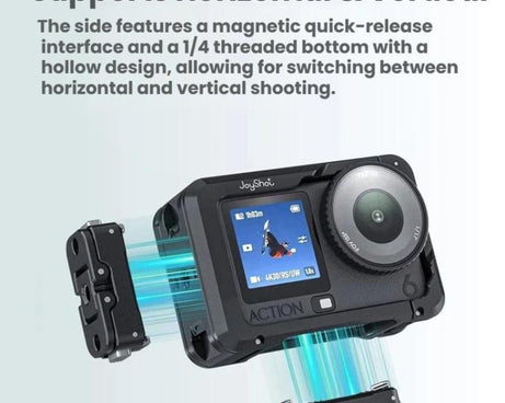 For DJI Osmo Action 6 Joyshot Dual-Open Metal Cage Aluminum Protective Frame with 1/4-inch Screw Holes & Cold Shoe Mount