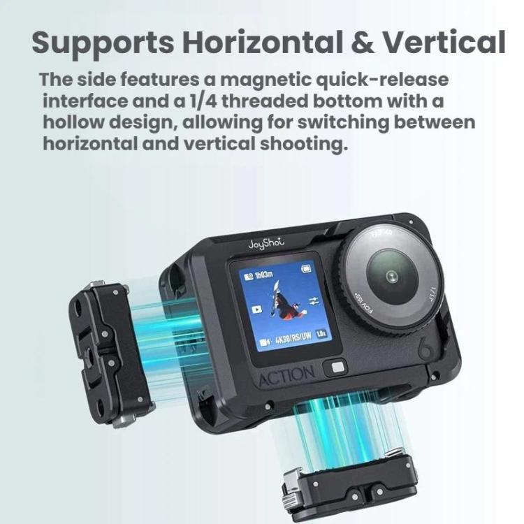 For DJI Osmo Action 6 Joyshot Dual-Open Metal Cage Aluminum Protective Frame with 1/4-inch Screw Holes & Cold Shoe Mount