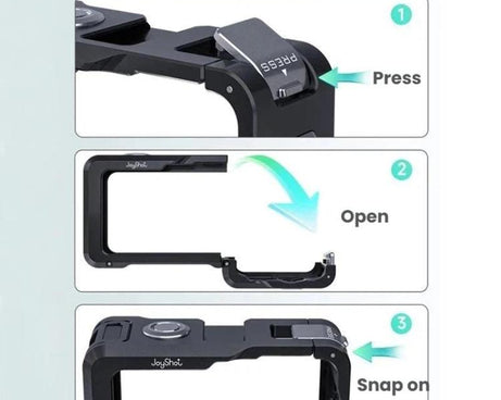 For DJI Osmo Action 6 Joyshot Dual-Open Metal Cage Aluminum Protective Frame with 1/4-inch Screw Holes & Cold Shoe Mount