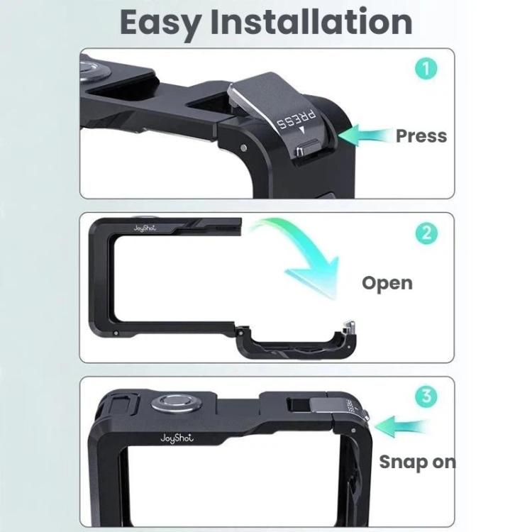 For DJI Osmo Action 6 Joyshot Dual-Open Metal Cage Aluminum Protective Frame with 1/4-inch Screw Holes & Cold Shoe Mount