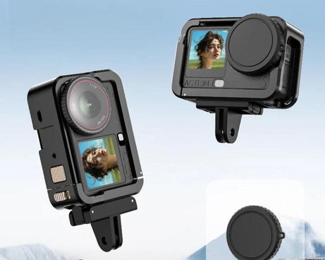 For DJI Osmo Action 6 Aluminum Alloy Cage Expandable Protective Frame with Silicone Lens Cap, Alloy Cage