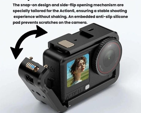 For DJI Osmo Action 6 Aluminum Alloy Cage Expandable Protective Frame with Silicone Lens Cap, Alloy Cage
