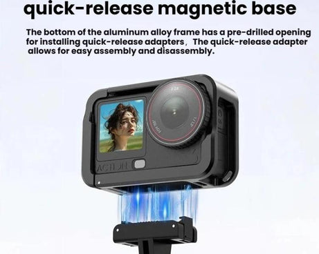 For DJI Osmo Action 6 Aluminum Alloy Cage Expandable Protective Frame with Silicone Lens Cap, Alloy Cage
