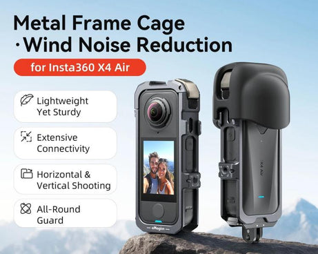 For Insta360 X4 Air aMagisn Quick-Release Metal Cage Wind Noise Reduction Expandable Frame with Lens Cap