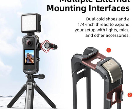 For Insta360 X4 Air aMagisn Quick-Release Metal Cage Wind Noise Reduction Expandable Frame with Lens Cap