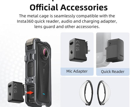 For Insta360 X4 Air aMagisn Quick-Release Metal Cage Wind Noise Reduction Expandable Frame with Lens Cap