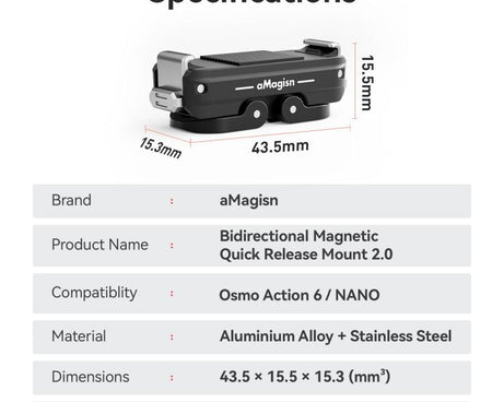 For DJI Osmo Action 6/Nano aMagisn Bidirectional Magnetic Quick Release Adapter  2.0
