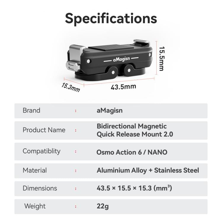 For DJI Osmo Action 6/Nano aMagisn Bidirectional Magnetic Quick Release Adapter  2.0