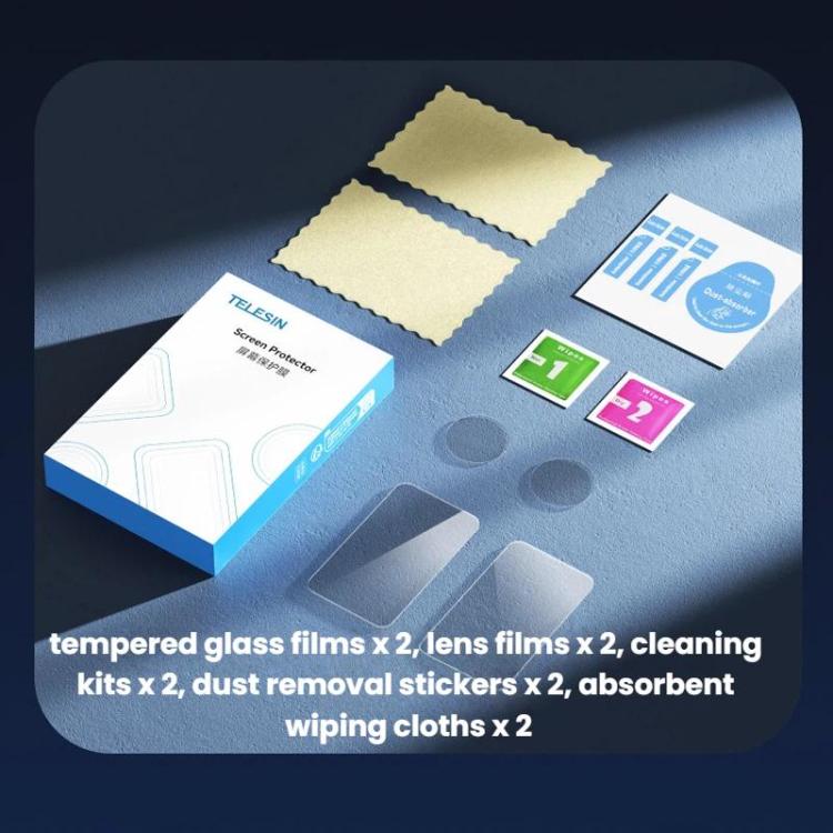For DJI Osmo Nano TELESIN Tempered Glass Screen Protector + Camera Lens Soft Film