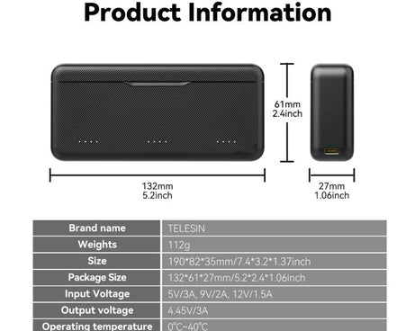 TELESIN Fast Charging Case For DJI Osmo Action 6 / 360 / 5 Pro 3-Slot Battery Storage Box