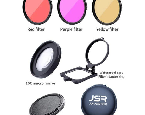 For GoPro HERO13/12/11/10/9/8 Black Action Camera, JSR Filter Adapter Ring+Lens Cover, JSR Red Diving Filter With Adapter Ring, JSR Purple Diving Filter With Adapter Ring, JSR Yellow Diving Filter With Adapter Ring, JSR 16X Macro Filter With Adapter Ri...