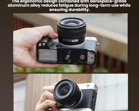 For Fujifilm X-E5 Flymile Camera L-Shaped Cold Shoe Mount For One-Handed Shooting, Black Ebony, Silver Walnut