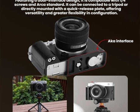 For Fujifilm X-E5 Flymile Camera L-Shaped Cold Shoe Mount For One-Handed Shooting, Black Ebony, Silver Walnut
