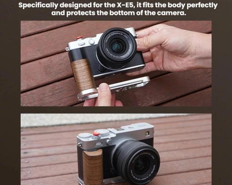 For Fujifilm X-E5 Flymile Camera L-Shaped Cold Shoe Mount For One-Handed Shooting, Black Ebony, Silver Walnut