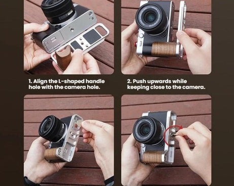 For Fujifilm X-E5 Flymile Camera L-Shaped Cold Shoe Mount For One-Handed Shooting, Black Ebony, Silver Walnut
