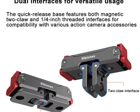 For DJI Osmo Action 6 / Nano Ribionex Dual-Sided Magnetic Quick-release Adapter Mount with 2-Claw and 1/4-inch Tripod Thread