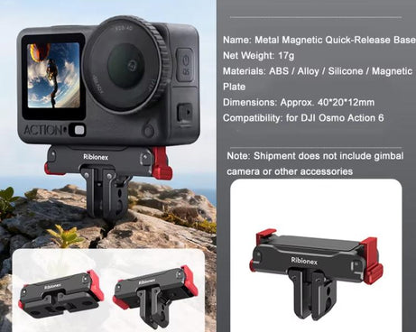 For DJI Osmo Action 6 / Nano Ribionex Dual-Sided Magnetic Quick-release Adapter Mount with 2-Claw and 1/4-inch Tripod Thread