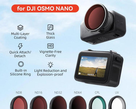For DJI Osmo Nano aMagisn Quick-Change Snap-On Filter, UV, CPL, ND8+ND16+ND32+ND64, ND8+ND16+ND32+CPL