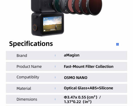 For DJI Osmo Nano aMagisn Quick-Change Snap-On Filter, UV, CPL, ND8+ND16+ND32+ND64, ND8+ND16+ND32+CPL