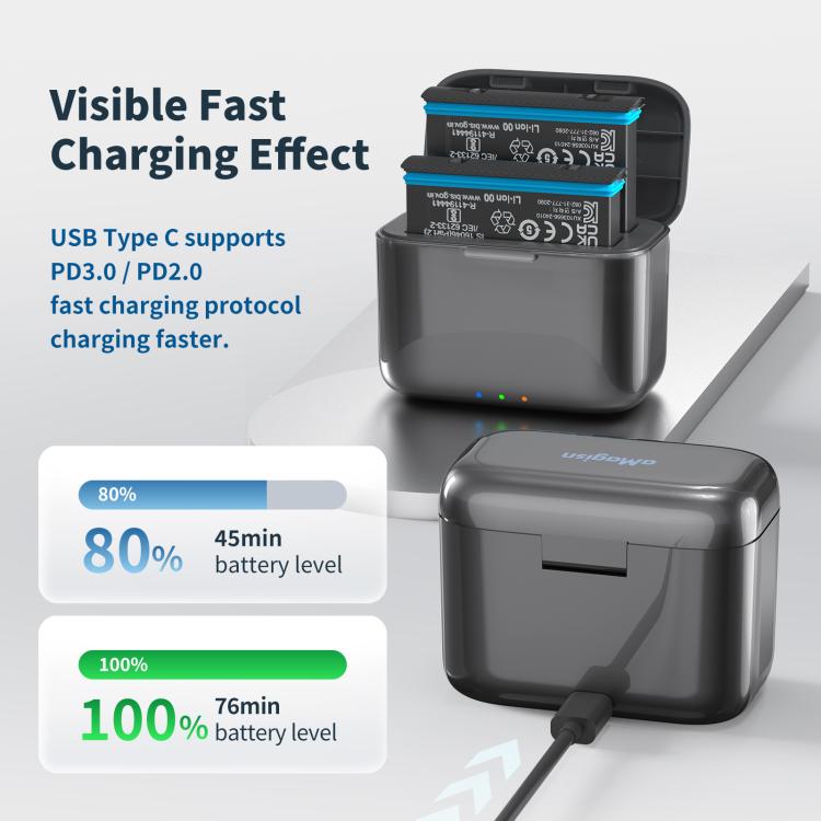 For Insta360 X4 Air AMagisn Fast Charging Case Portable Battery Charger And Storage Box