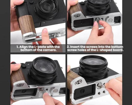 For Fujifilm X100VI Flymile Camera L-Shaped Handgrip With Cold Shoe Thumb Rest Bracket, For Fujifilm X100VI Silver Walnut, For Fujifilm X100VI Black Ebony