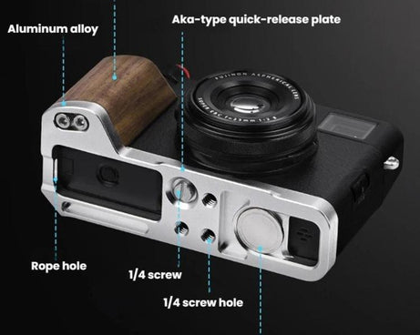 For Fujifilm X100VI Flymile Camera L-Shaped Handgrip With Cold Shoe Thumb Rest Bracket, For Fujifilm X100VI Silver Walnut, For Fujifilm X100VI Black Ebony