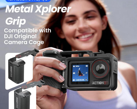 aMagisn Street Photography Handle Grip for DJI Action 5 Pro/Action 4/Action 3, Compatible with Original Camera Cage, Plastic Version, Metal Black, Metal Gray