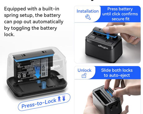 For Insta360 X4 Air AMagisn Dual Battery Charging Dock Rapid Fast Charger Station For 2 Batteries Simultaneously With LED Indicator
