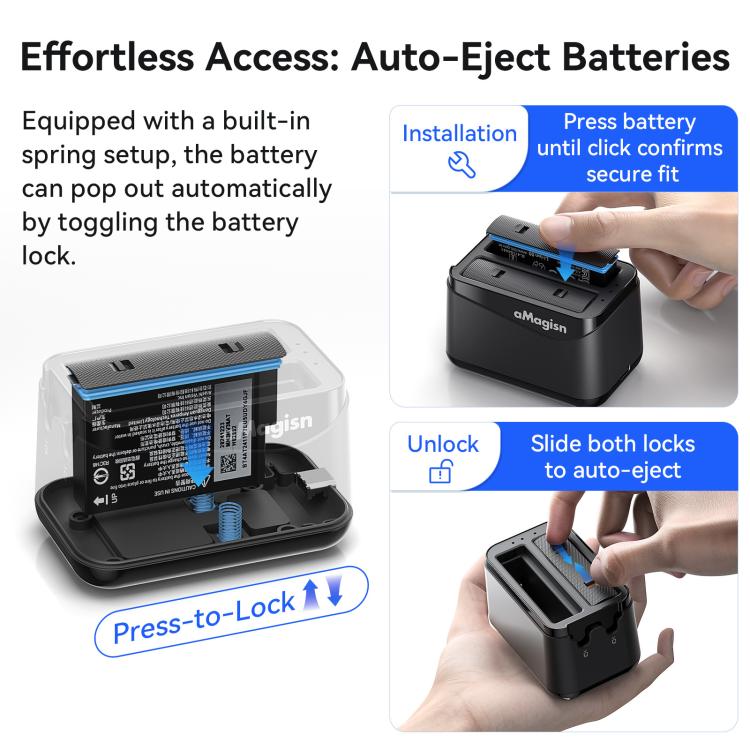 For Insta360 X4 Air AMagisn Dual Battery Charging Dock Rapid Fast Charger Station For 2 Batteries Simultaneously With LED Indicator