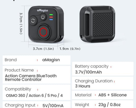 aMagisn Bluetooth Remote Shutter for DJI Osmo Action 6/Action 5 Pro/Action 4/Osmo 360, For DJI Osmo Action 50m